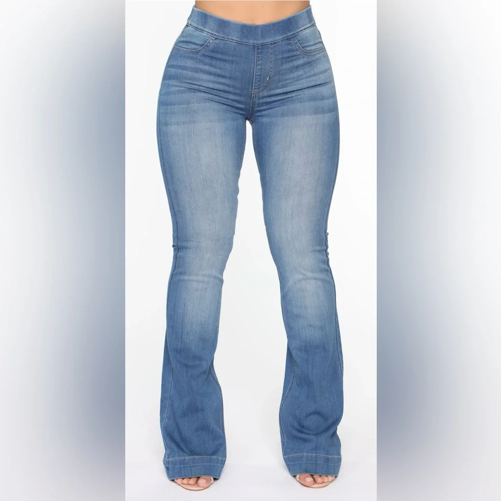 Fashion Nova Start Something Mid Rise Flare Jeans, Light Blue Wash, XL, NWT - Picture 3 of 11